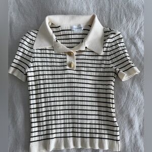 Striped Collared Knit Top